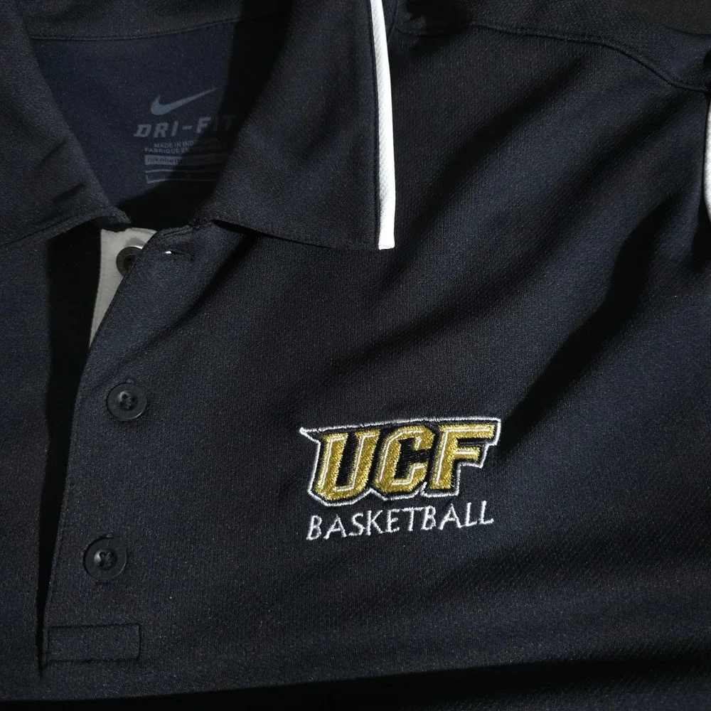Nike UCF Basketball Polo Mens Large Black Dri-FIT Embroidered 476281-012 Piping